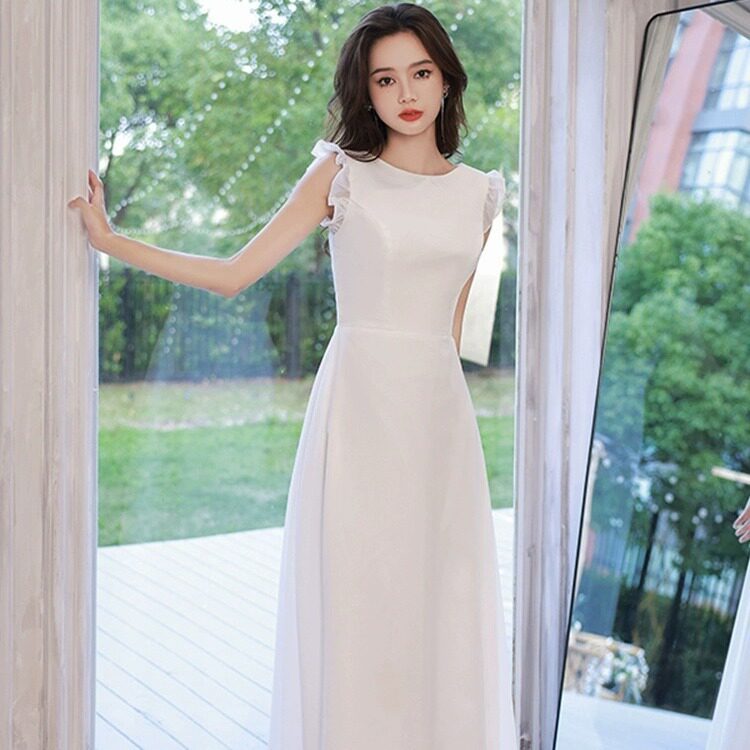 晚礼服女宴会气质赫本风2026时尚简约白色气质连衣裙领证登记礼服