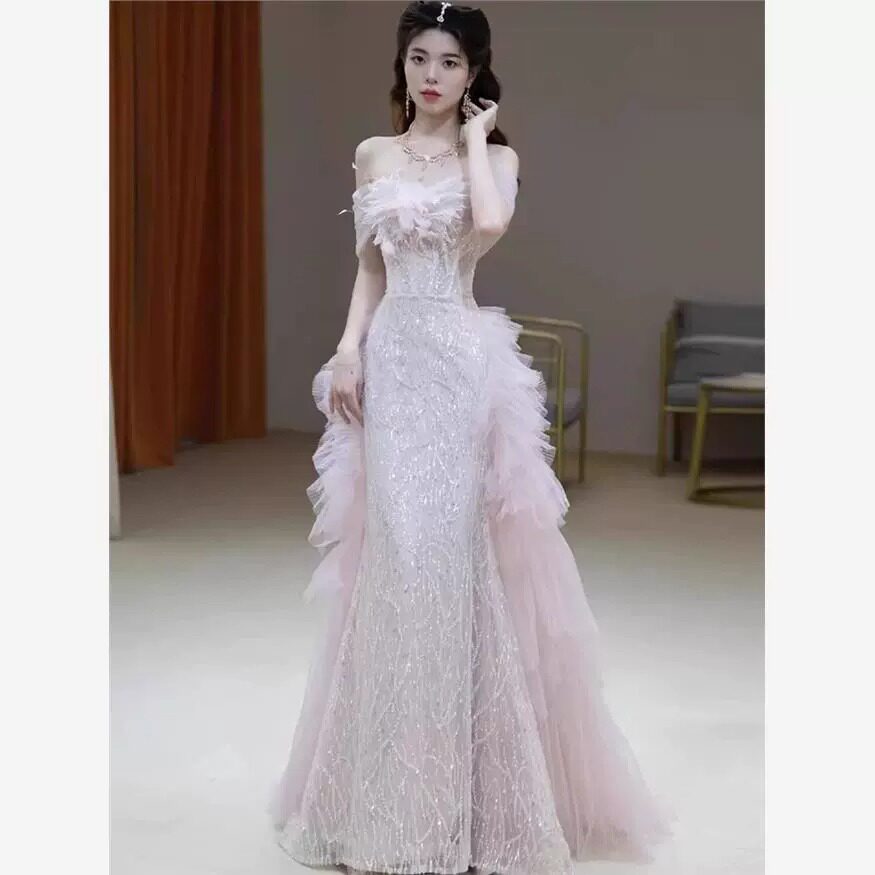 敬酒服新娘一字肩2026新款订婚连衣裙女高级感轻奢小众晚礼服超仙