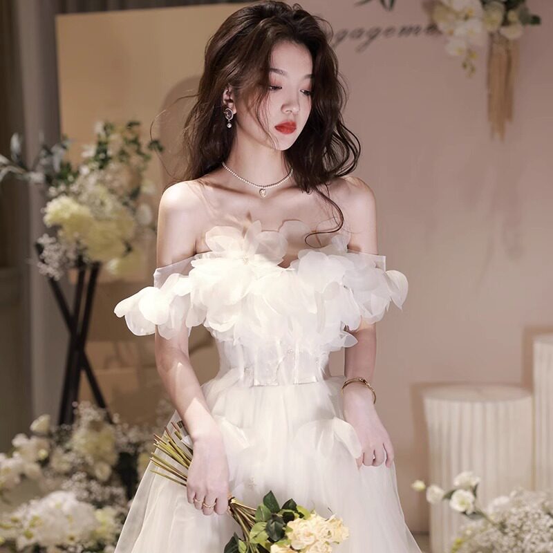 一字肩晚礼服裙女高级感高端轻奢小众生日森系婚纱成人连衣裙夏季