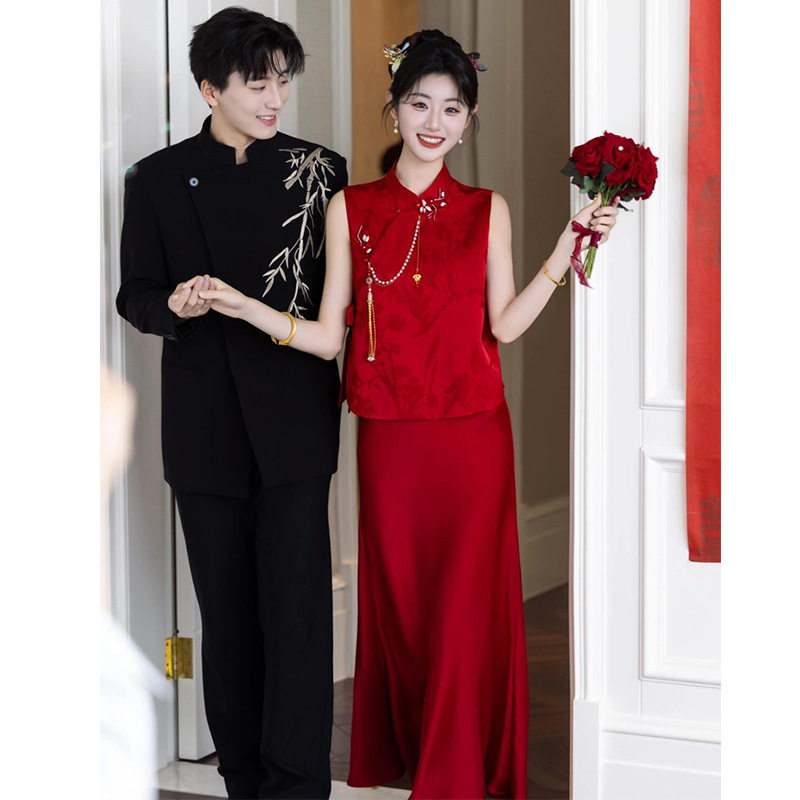 新中式订婚礼服旗袍敬酒服新娘2026新款红色晨袍女高级感回门便装