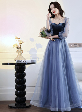 大码晚礼服女胖mm显瘦冬季宴会气质高贵加肥艺考主持礼服裙200斤