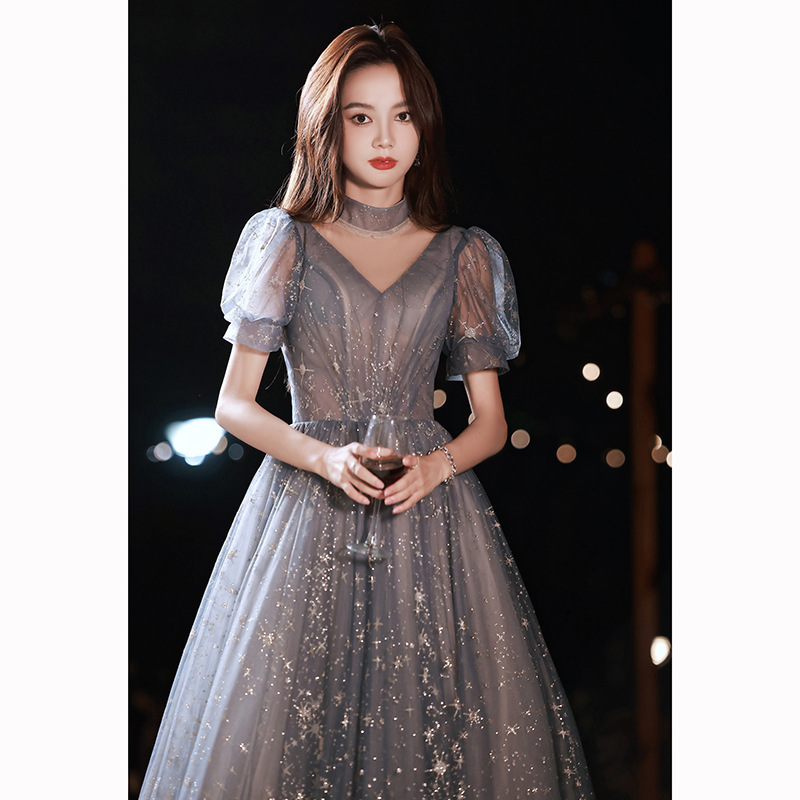 端庄晚礼服裙冬女轻奢小众高级感气质宴会高端大气主持人年会艺考