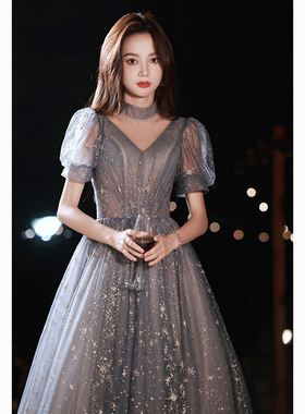 端庄晚礼服裙冬女轻奢小众高级感气质宴会高端大气主持人年会艺考