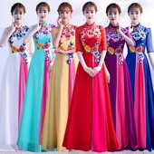 修身 演出礼服女 旗袍长裙宴会晚礼服大合唱团舞台成人朗诵表演服装