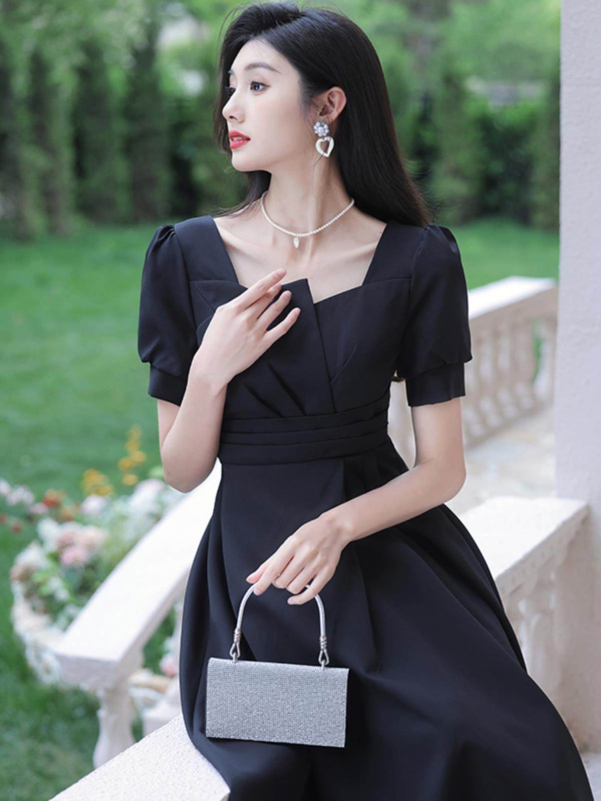 黑色晚礼服女2025新款高级感大码胖mm学生毕业礼服裙宴会连衣裙