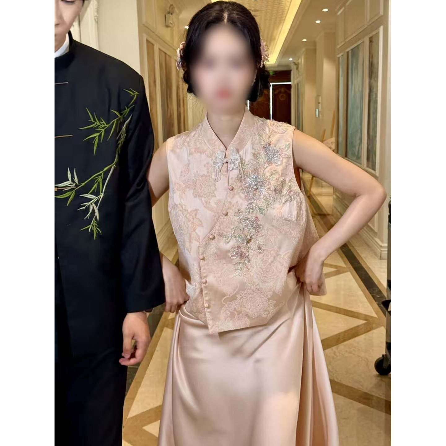新中式敬酒服新娘小个子粉色订婚礼服5新复古旗袍两件套回门款