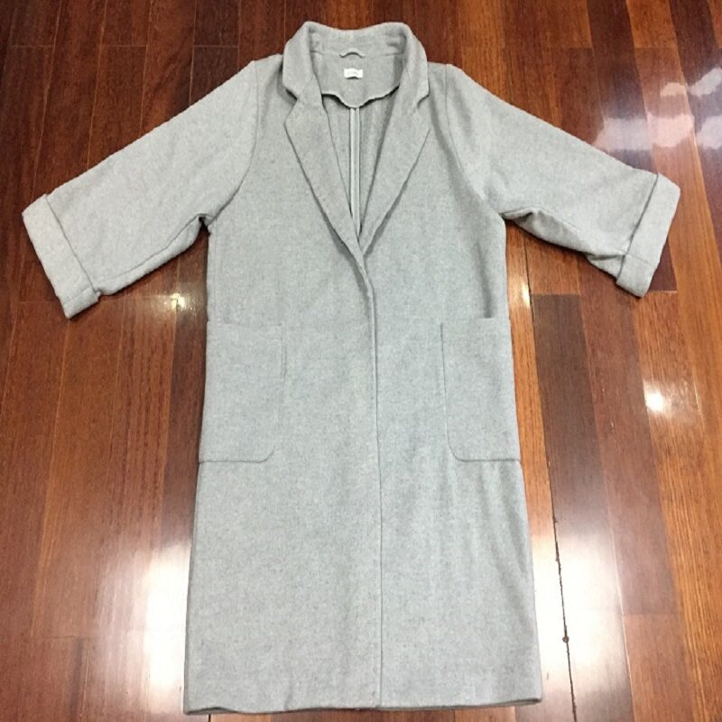 毛呢混纺时尚简约无扣女款长大衣