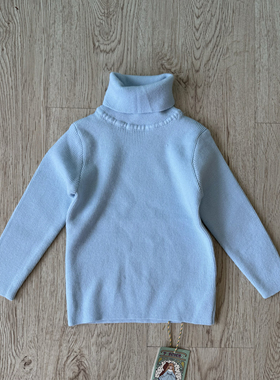 7seven蓝色女童秋冬新款高领翻领针织衫打底毛衣高弹力柔软抗起球