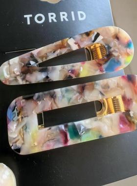 出老美TORRID原单时尚发饰醋酸发夹套装刘海边夹板材玛瑙风格发卡
