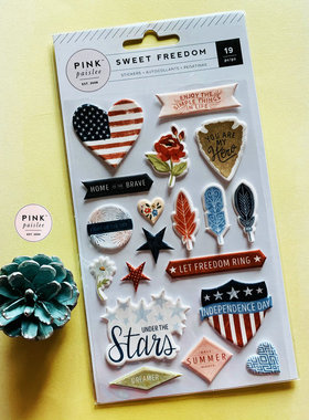 老美手帐本装饰元素贴纸 大品牌pink*paislee夏日美梦泡棉贴19pcs