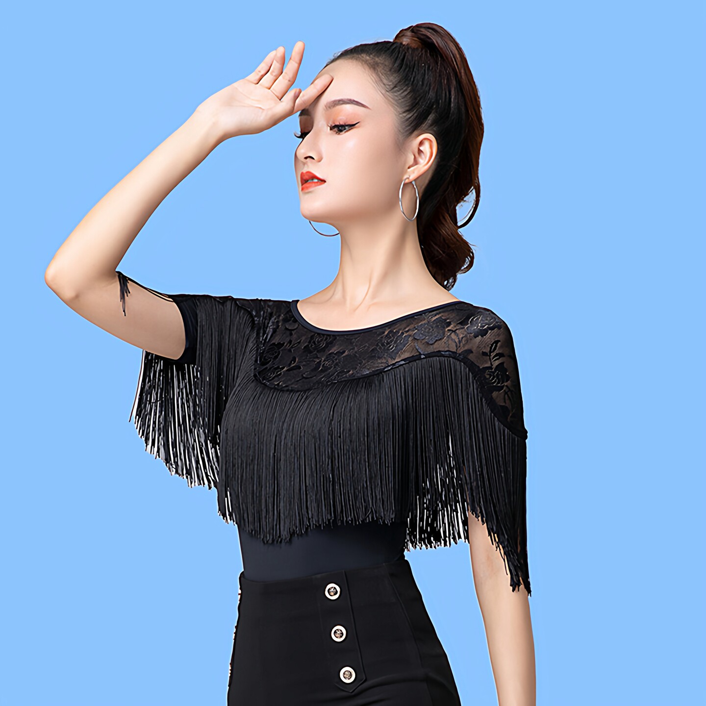 拉丁舞流苏上衣女短袖高级感图片