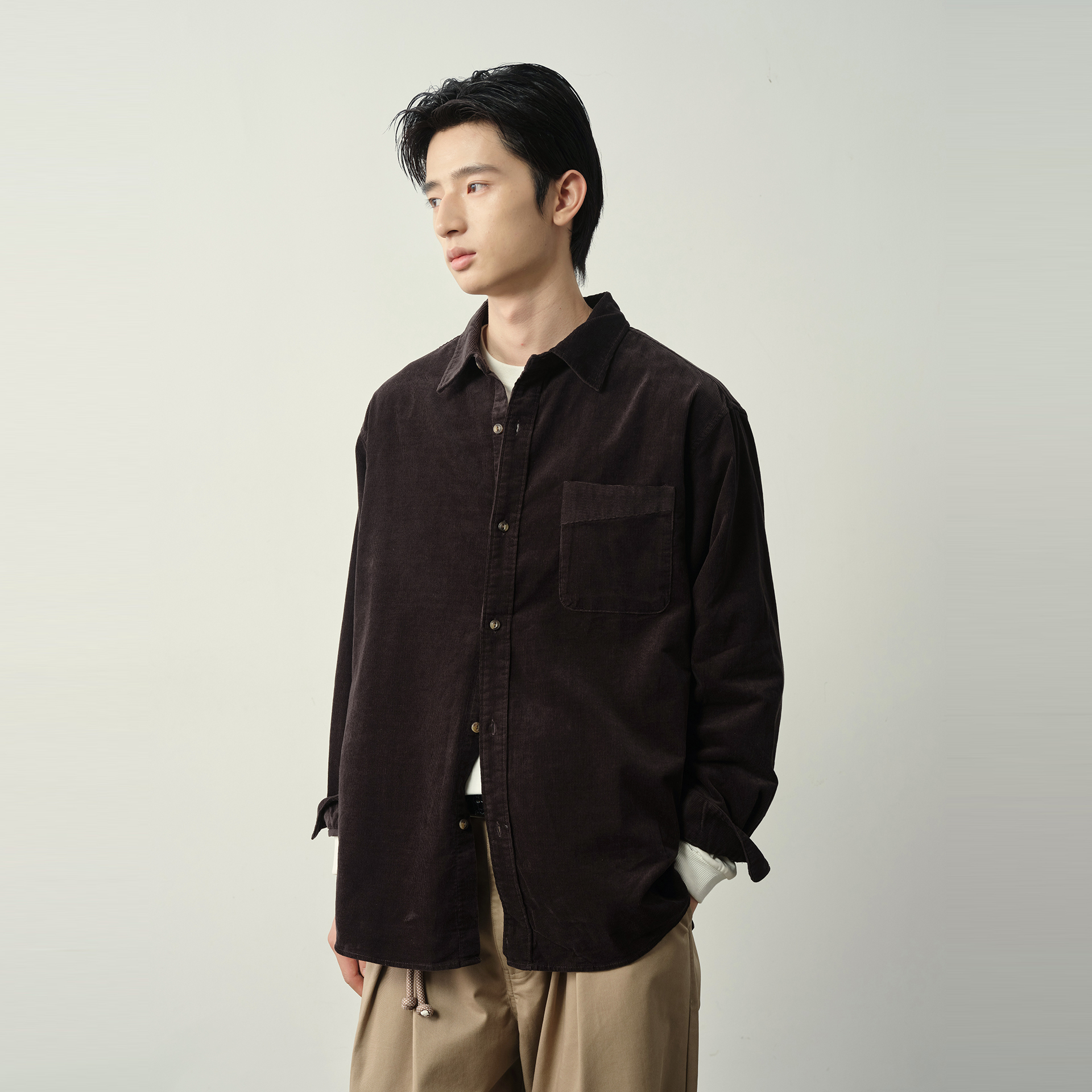 Vavu老钱风灯芯绒长袖衬衫