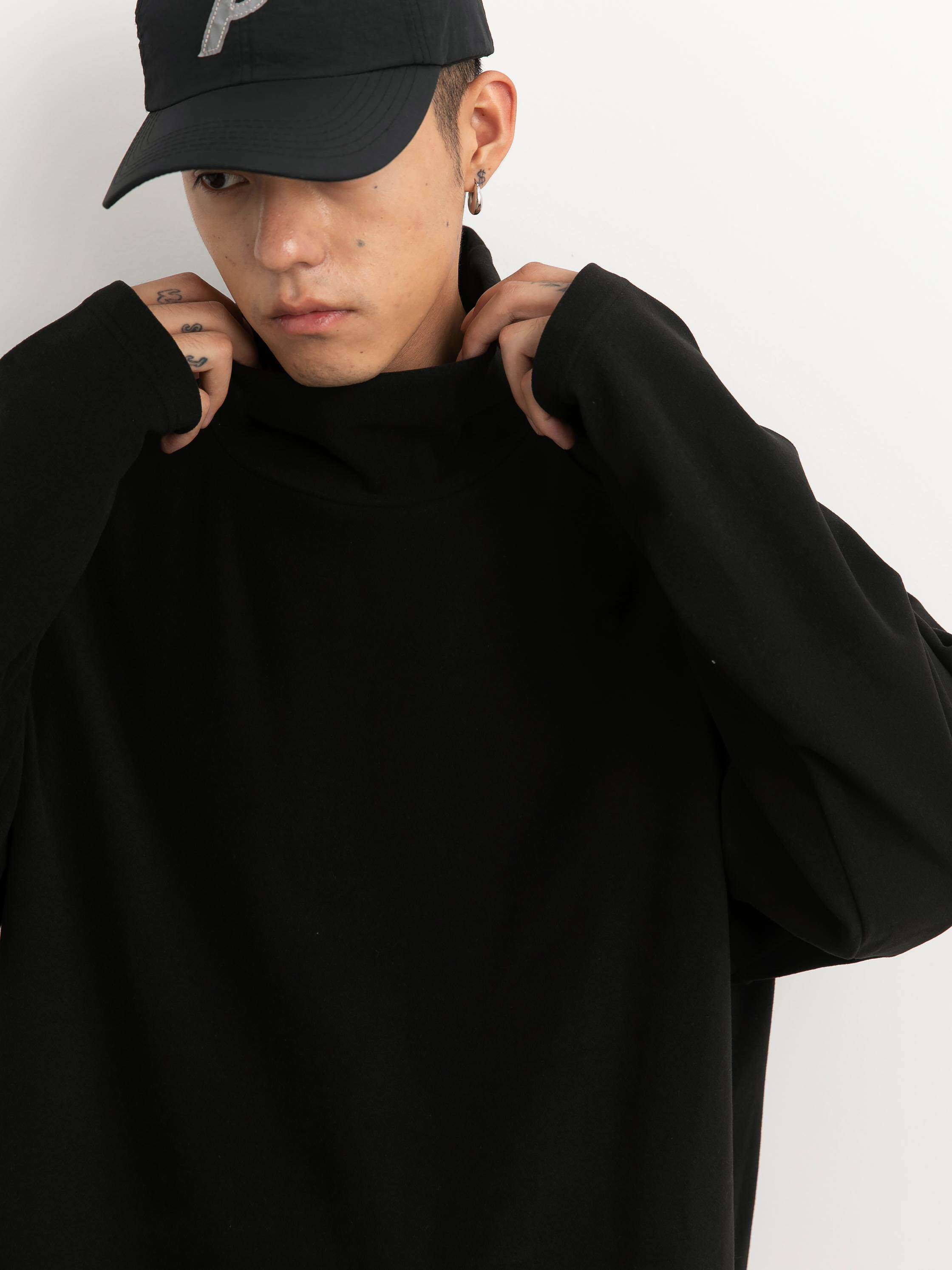 VAVU 가을 겨울 기본 단색 하프 터틀넥 밑단 셔츠 무지 따뜻한 긴팔 티셔츠 국가 트렌드 루즈한 복고풍 데일리