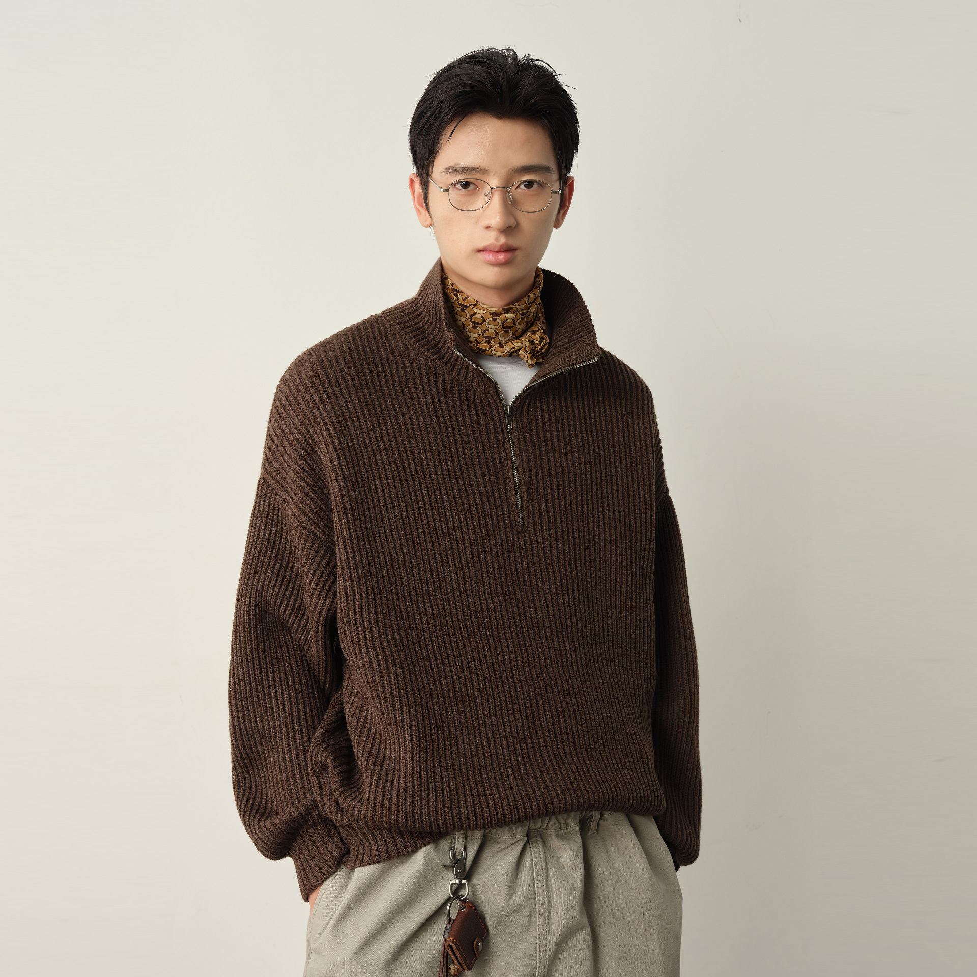 Vavu秋冬羊毛半拉链翻领毛衣