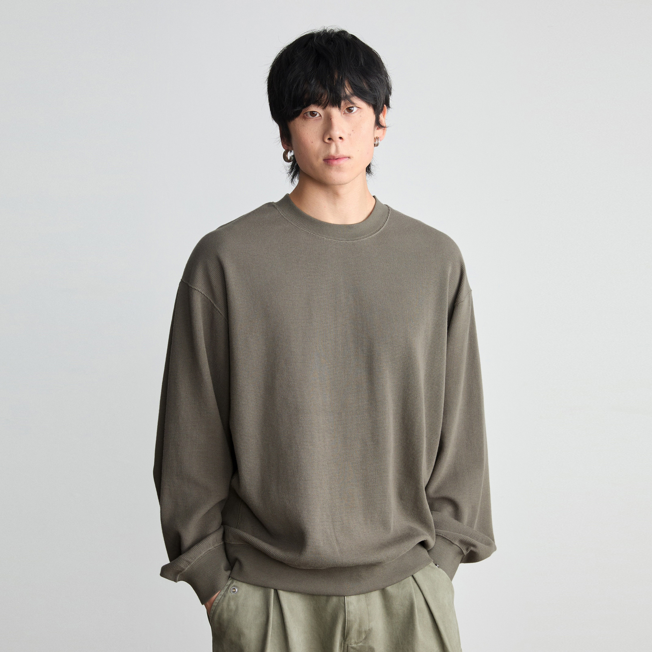 Vavu华夫格卫衣纯色长袖打底