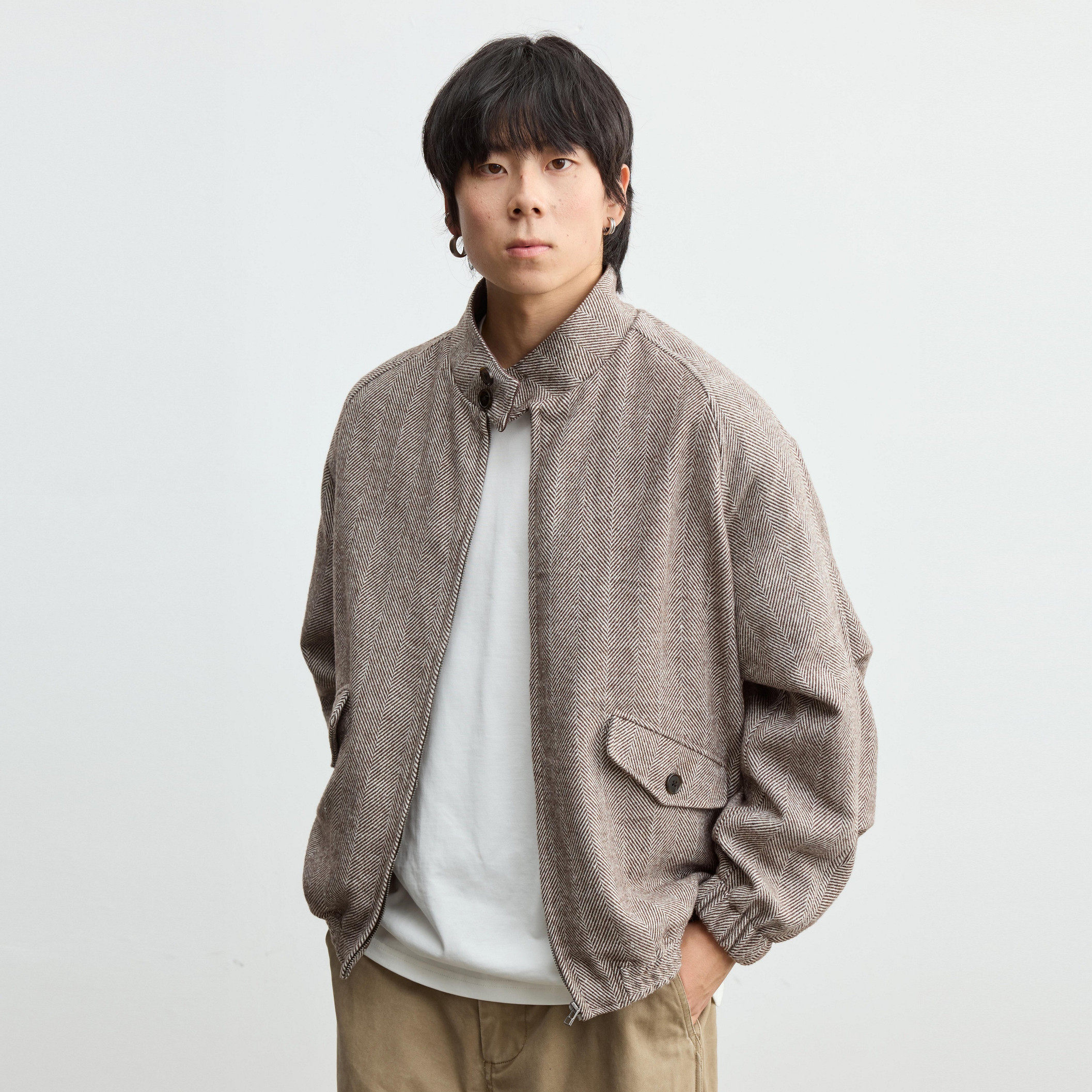 【限时6折】Vavu羊毛混纺哈灵顿外套插肩袖美式复古廓形工装外套,男装,夹克,淘宝优惠券,粉丝福利购,淘宝优惠卷