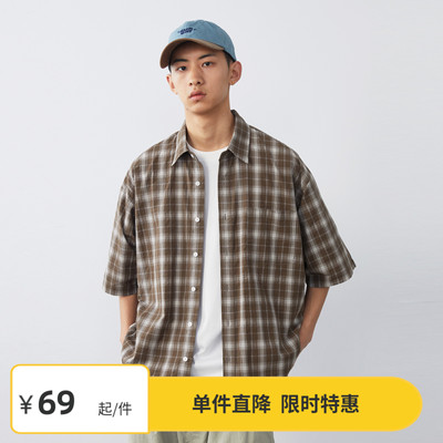 Vavu复古格子衬衫短袖