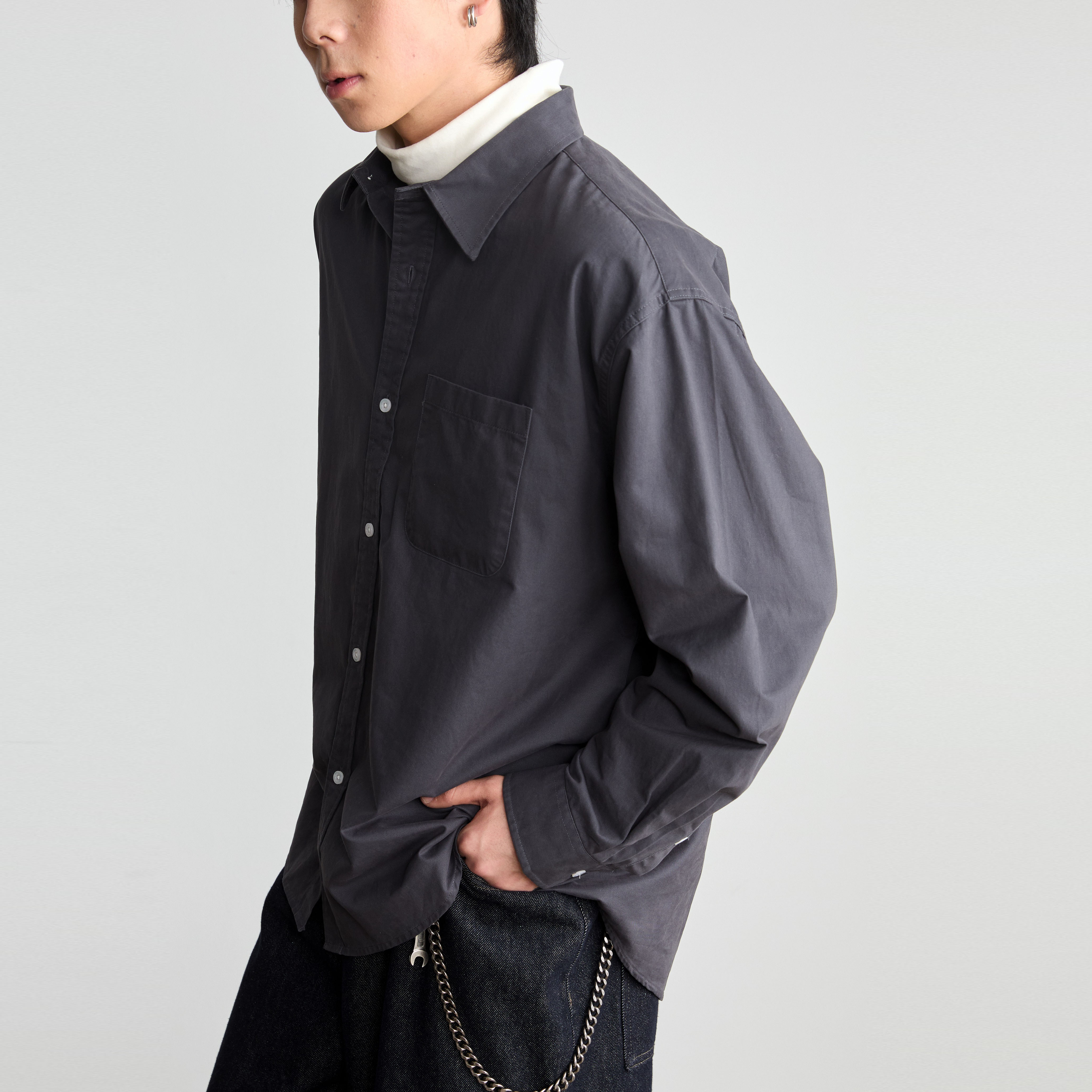 Vavu水洗翻领全棉阔型感衬衫