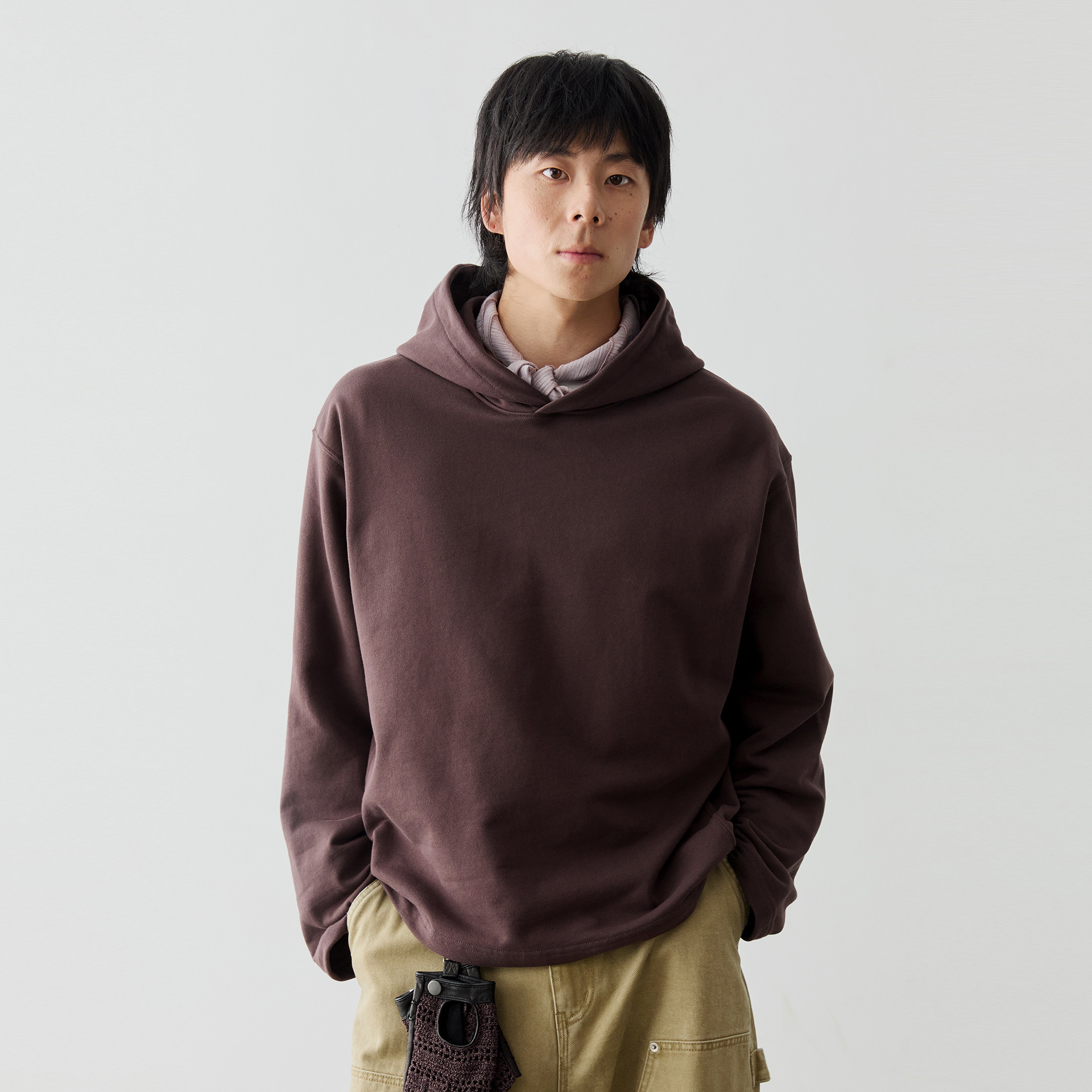 Vavu复古落肩纯色连帽卫衣