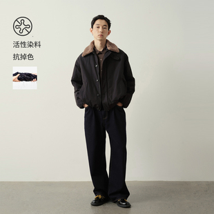 Vavu复古抗掉色原牛牛仔裤YKK纽扣裤子半松紧腰直筒长裤阔腿裤