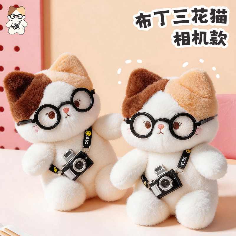 可录音会说话眼镜三花猫毛绒玩具公仔陪伴玩偶相机送女友生日礼物