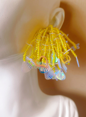 DD繁花系列/手工定制黄色爱心心形亮片显白显瘦活力仙女元气耳环