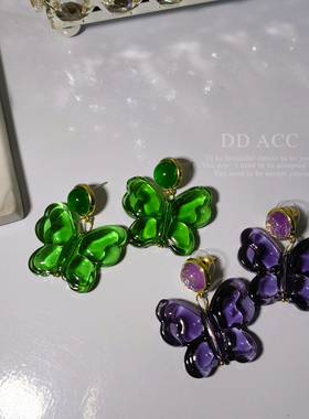 DD超简约！英伦复古风vintage琉璃手工蝴蝶925银针耳环耳夹