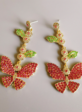 DD/925银原创设计复古风法式巴洛克高品质镶钻蝴蝶耳环