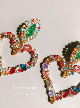 DD高端巴洛克欧美宫廷镶钻爱心耳环 进口捷克钻奢华大气耳夹耳钉