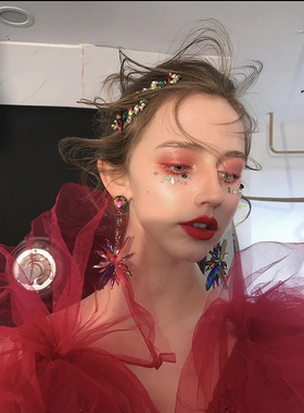 DD原创奢华夸张宴会镶钻礼服耳环长款巴洛克宝石莹彩光线耳坠