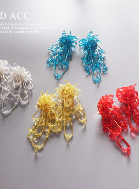 DD推荐款！zar家玻璃水晶透明流苏耳环 手工串珠梦幻花朵流苏耳夹