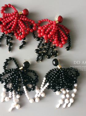 DD自制ins大热夸张撞色亚克力珠子葡萄串耳环 刘雯小潘潘同款耳夹