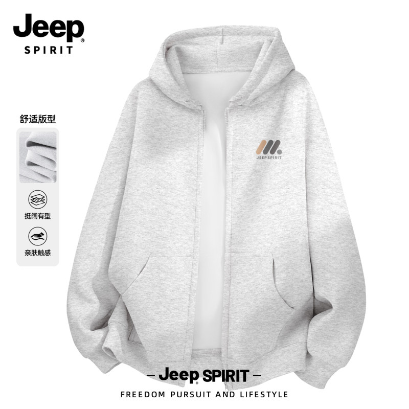 Jeepspirit美式连帽开衫卫衣
