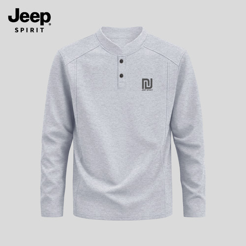JEEP复古亨利领长袖T恤男新款