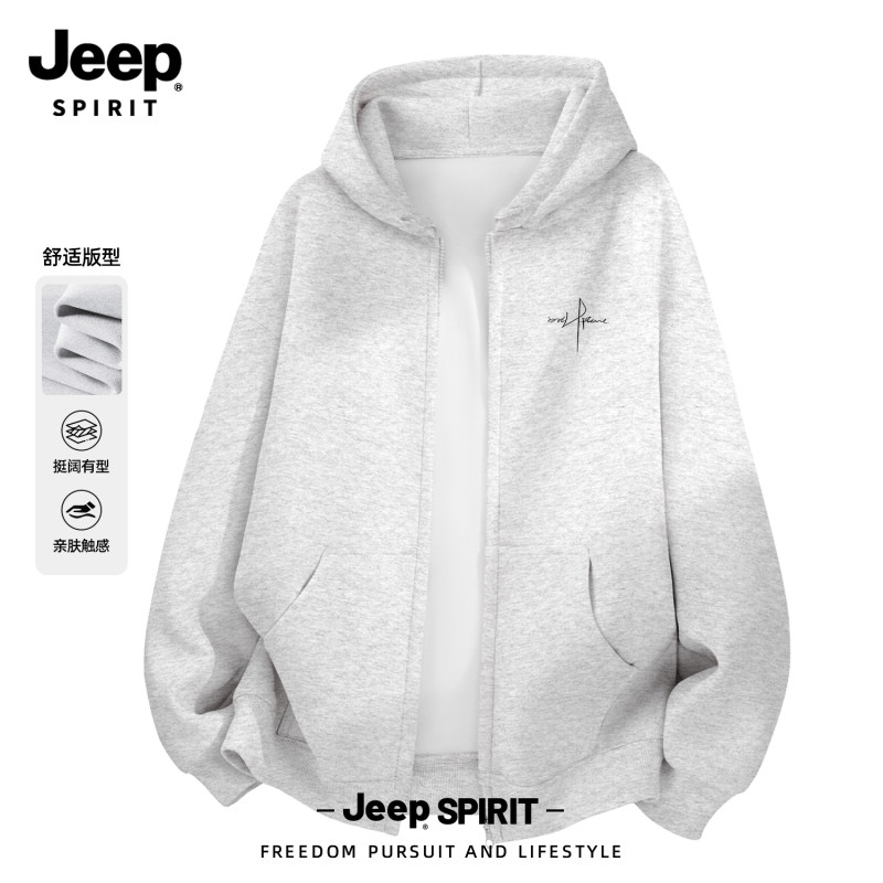 Jeepspirit美式连帽开衫卫衣