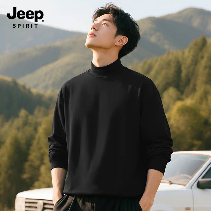 JEEP SPIRIT吉普舒适内搭打底衫男德绒半高领上衣2026新款秋冬t恤