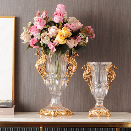 欧式水晶玻璃花瓶孔雀插花器家居装饰品轻奢高档客厅玄关摆件奢华 - 封面