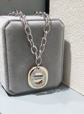 防过敏休闲潮酷happy方牌t恤项链