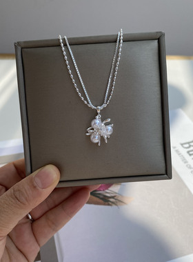 防过敏不掉色 高级感甜美时尚灿烂花朵珍珠吊坠项链 锁骨链颈链女
