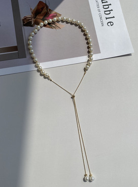 防过敏不掉色 2026新款可抽拉一款两戴中长款珍珠项链 配饰挂件女