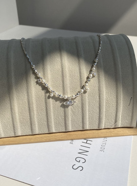 艺达 防过敏不掉色高级感日常穿搭 碎银子短款土星吊坠百搭项链女