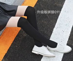 出口日本假长筒拼接过膝连裤袜学院风小清新假高筒显瘦天鹅绒120D