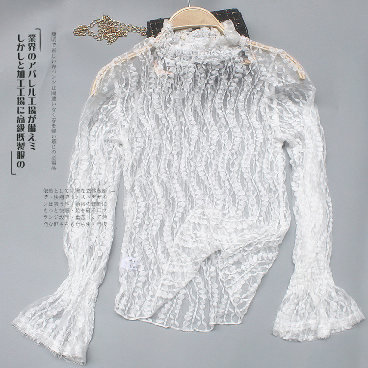 黑色半高领蕾丝衫透视女式长袖套头性感单层打底衫内搭上衣喇叭袖,女装/女士精品,蕾丝衫/雪纺衫,淘宝优惠券,粉丝福利购,淘宝优惠卷