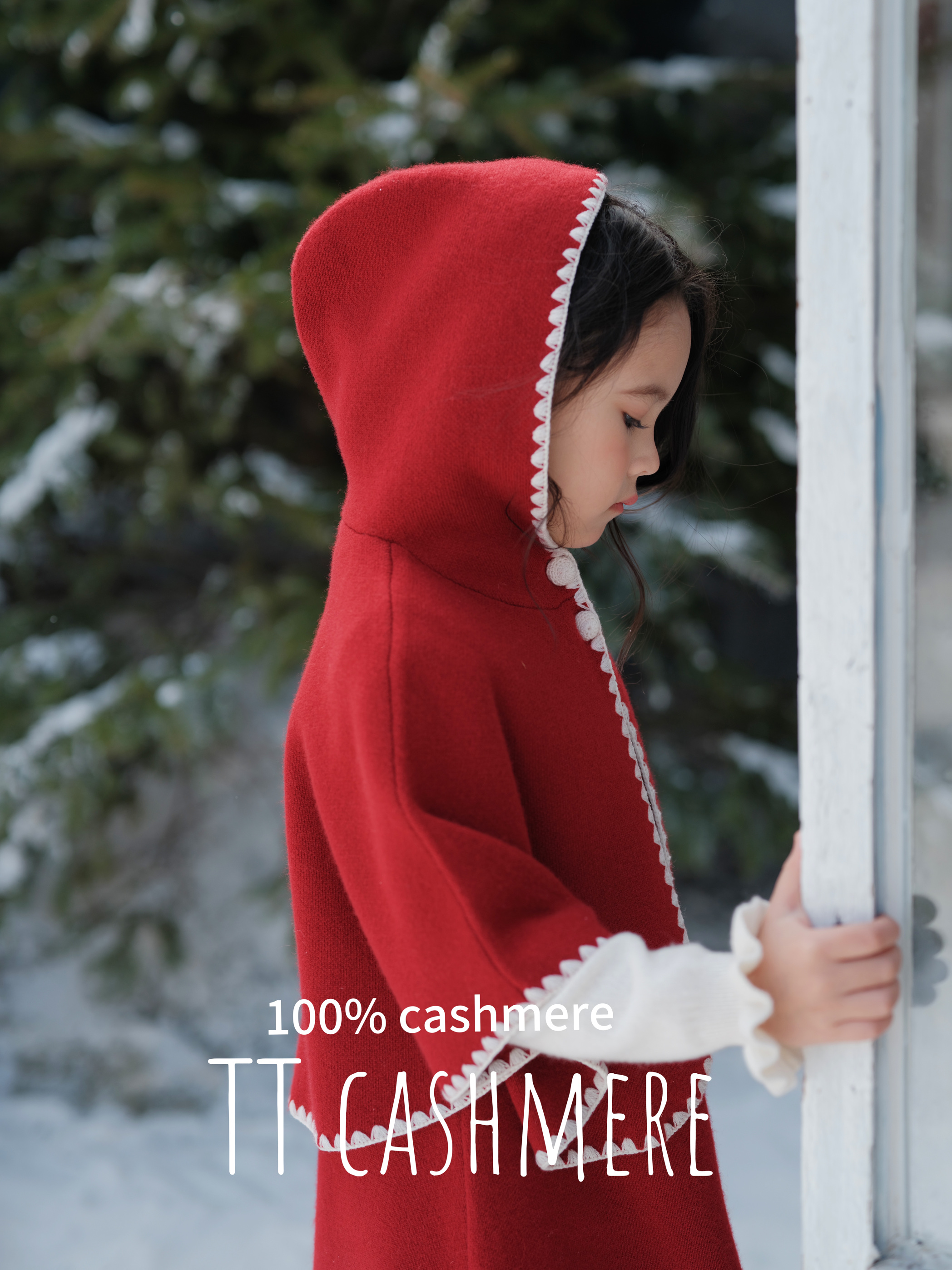 TT cashmere秋冬山羊绒女宝宝洋气披风斗篷外套羊绒连衣裙两件套