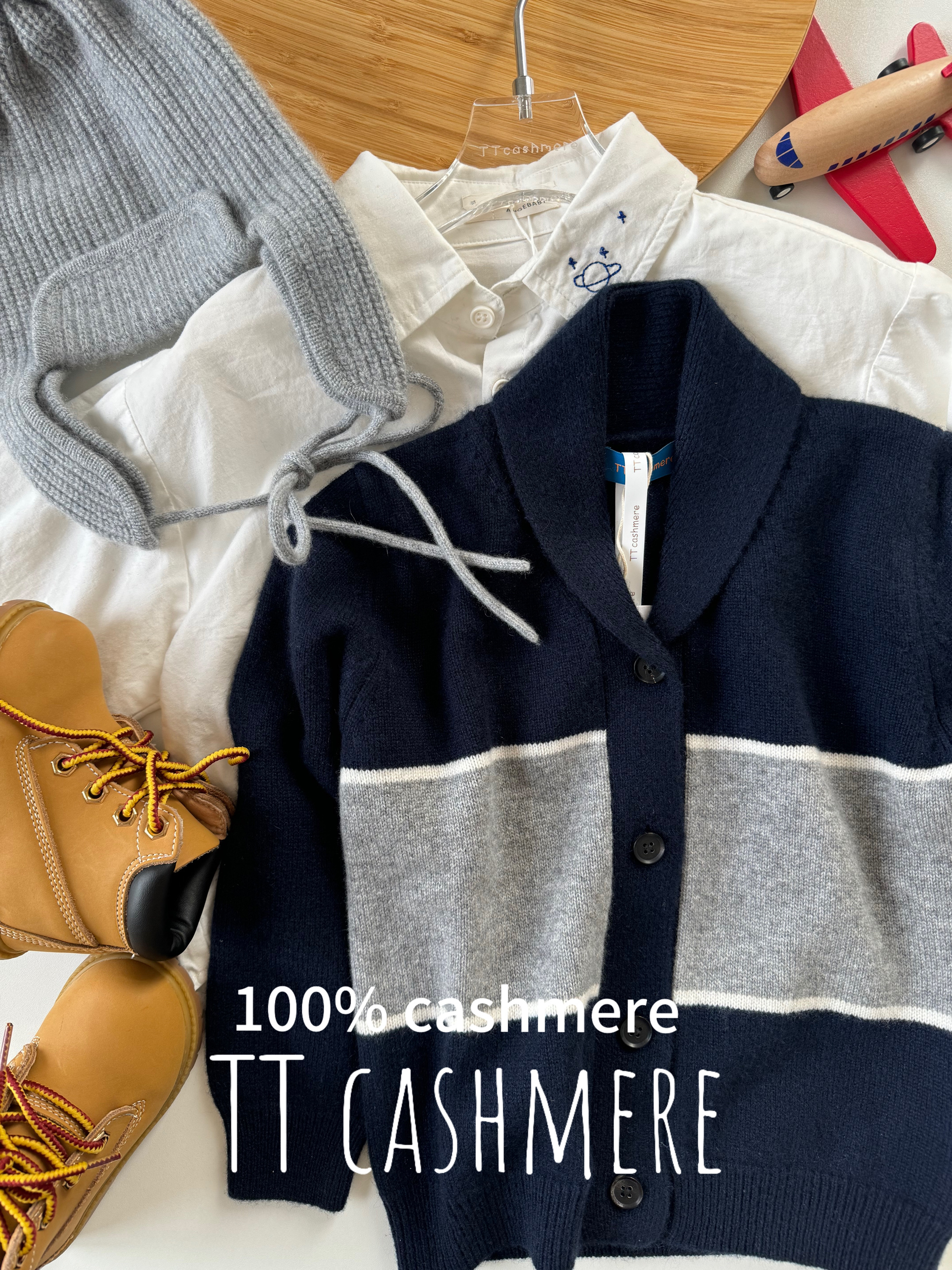 TT cashmere秋冬新款加厚男宝宝羊绒开衫男童翻领毛衣针织上衣