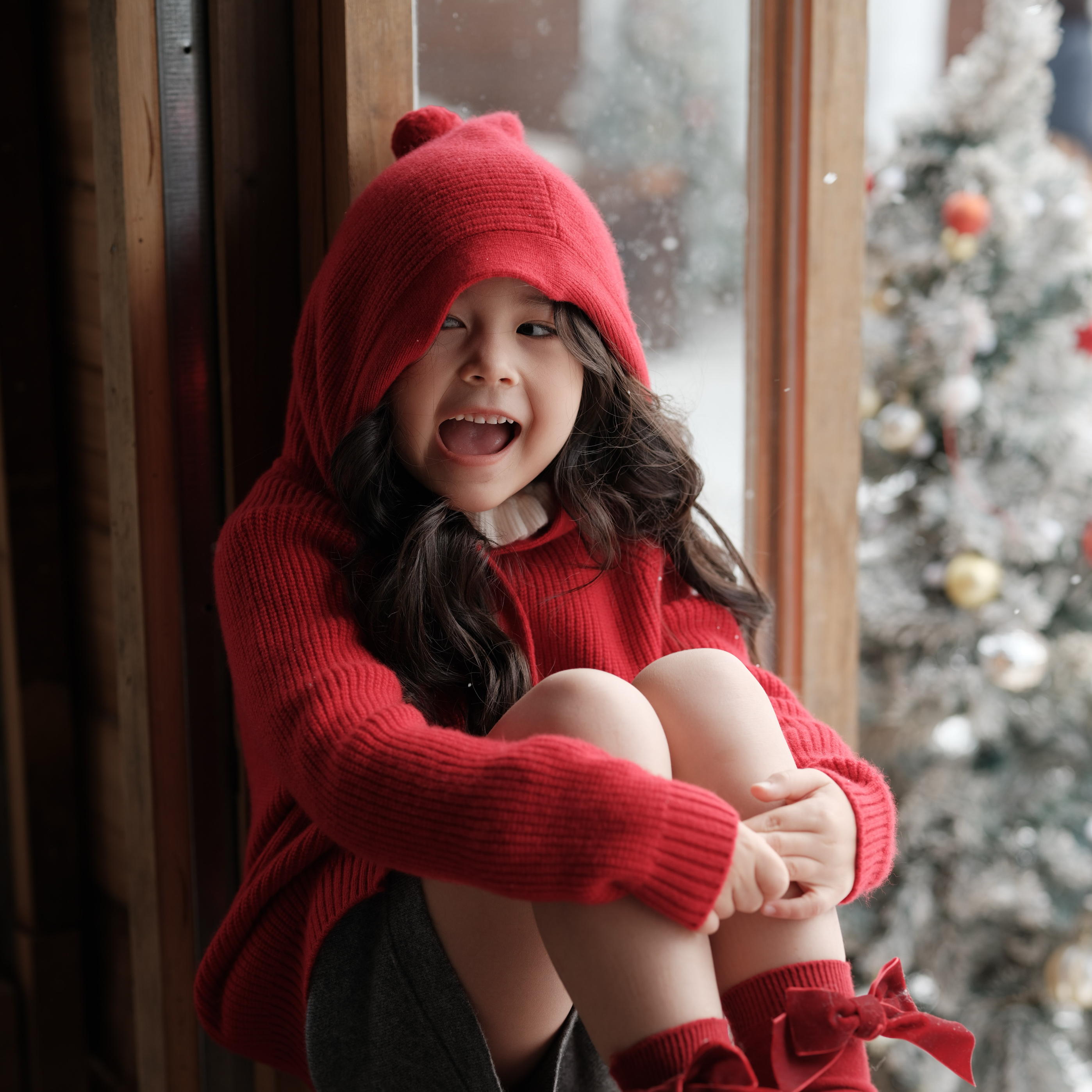 TT cashmere儿童山羊绒连帽开衫加厚保暖毛衣新年毛衣外套