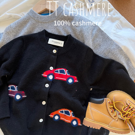 TTcashmere儿童提花山羊绒男童宝宝薄款软糯亲肤卡通小车针织开衫