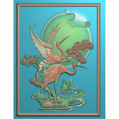 仙鹤中板精雕图浮雕雕刻图灰度檀雕花鸟背板松鹤门板地柜门板1225