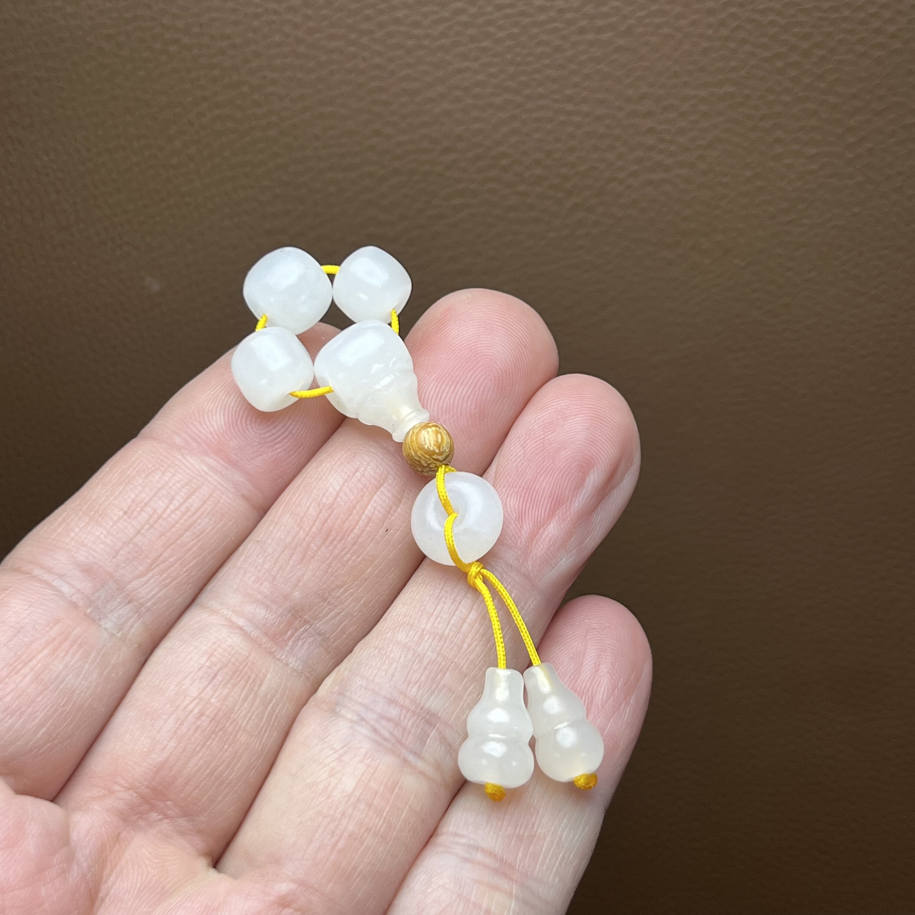 天然和田玉三通佛头弟子珠套装