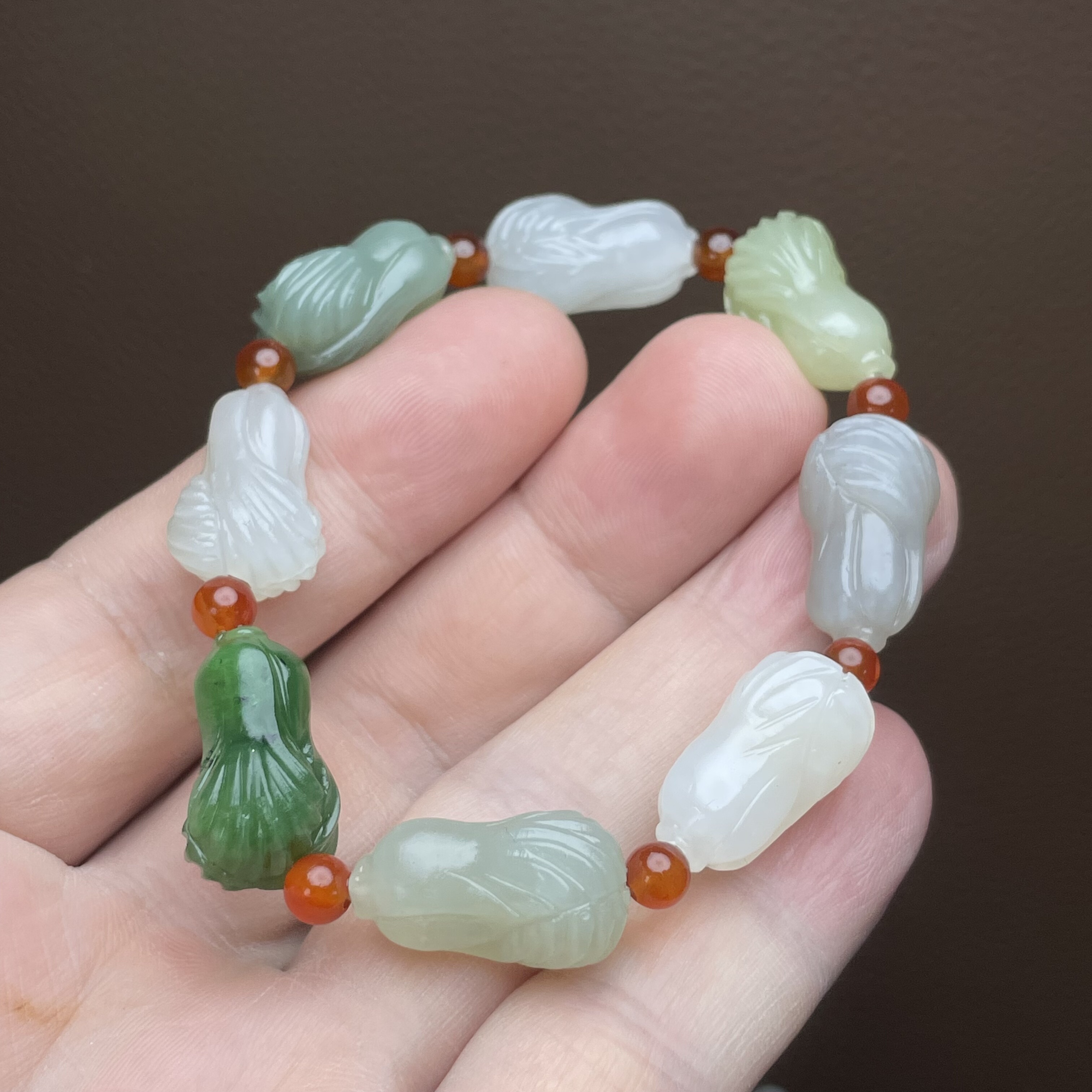 天然新疆和田玉白菜手链多宝